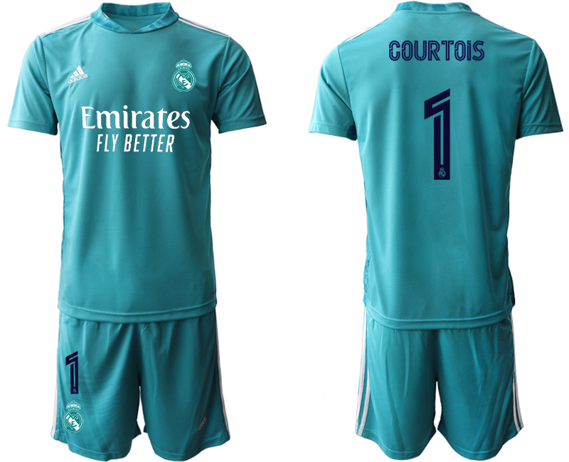 Men 2020-2021 club Real Madrid blue goalkeeper #1 Soccer Jerseys->real madrid jersey->Soccer Club Jersey